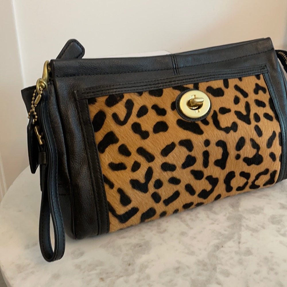 Vintage Coach Leather & calf hair clutch with wristlet strap